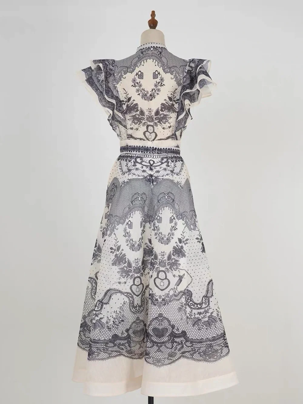 Designer-Style Black Ruffled Two-Piece Dress Set - Picture 3 of 10